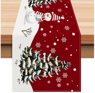 LAPAPRO Tischläufer Weihnachtlicher Tischläufer aus Leinen, festliche Tischdekoration