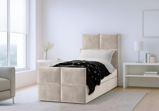 AX LIVING Levente Boxbett mit Bettkasten 100x200 graues Boxspringbett