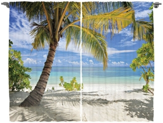 Abakuhaus Gardine Schlafzimmer Kräuselband Vorhang mit Schlaufen und Haken, Tropisch Palmen Küste