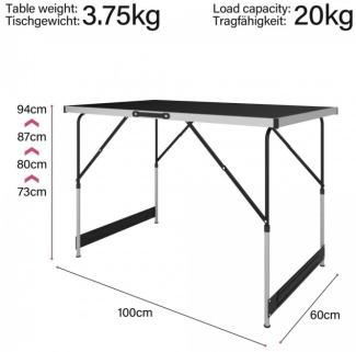 MIADOMODO® Klapptisch - 3er Set, 100x60 cm, Höhenverstellbar, Klappbar, Tragbar, Stabil, Leicht, Aluminium - Multifunktionstisch, Campingtisch, Tapeziertisch, Mehrzwecktisch, Küche, Tersasse, Picknik