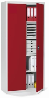Soennecken Flügeltürenschrank 195x92x42cm lichtgrau Türen rot
