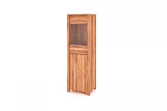 Vitrine Tinci aus Kernbuche massiv 55x45x180 mit 1 Glastür 1 Tür und Holzbeinen