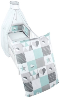 roba Kinder-Bettgarnitur 'Happy Patch mint' 4-teilig - Bettwäsche 100 x 135 cm - Mint / Weiß