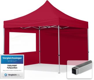 3x3 m Faltpavillon, ECONOMY Alu 32mm, Seitenteile mit Panoramafenster, rot