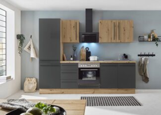 KOCHSTATION Küchenzeile KS-Florida mit 38mm starker Arbeitsplatte, Breite 270 cm, wahlweise mit E-Geräten, Soft-Close-Funktion