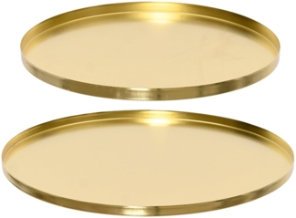 Kaemingk Dekotablett, Dekoratives Tablett rund 30-35cm Metall glänzend 2er Set - Gold