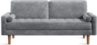 Vesgantti Sofa 2 Sitzer Sofa, Samt Couch mit 2 Wurfkissen 148x78x85cm für Wohnzimmer