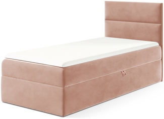 MEBLINI Kinderbett mit Bettkasten MINO 1 90x200 Rechts – H3/Rosa Samt Gepolstert Einzelbett mit Matratze - Polsterbett mit Stauraum - Bett mit Kopfteil – Stauraumbett