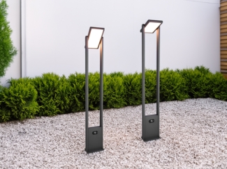 2er SET Wegeleuchten mit Solar und Strom, Hybrid mit Bewegungsmelder, Höhe 101cm