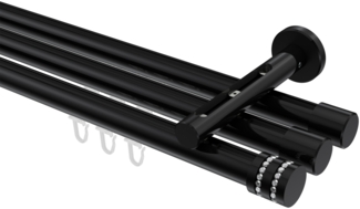 Innenlauf-Gardinenstangen-Set Siteno Estana 120 cm, 3-läufig, 20 mm Ø Schwarz