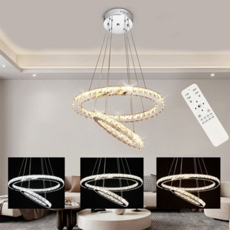 LETGOSPT Deckenleuchte 36W/60W LED Deckenlampe, Kristall Kronleuchter Oval Ring Pendelleuchte, LED fest integriert, Kaltweiß/Naturweiß/Warmweiß, Dimmbar mit Fernbedienung,für Wohnzimmer Schlafzimmer Restaurant Hotel