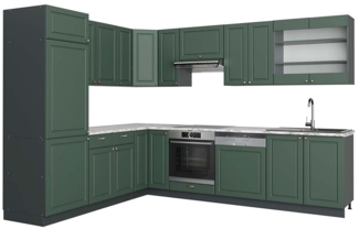 Eckküche Fame-Line Grün-Gold Landhaus/Anthrazit 287 x 60 cm , AP Marmor Vicco