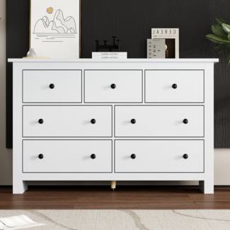Merax Sideboard Esszimmerschrank mit großem Fassungsvermögen, Buffet mit mehreren Schubladen, Kaffeebarschrank mit 7 Schubladen, weiß