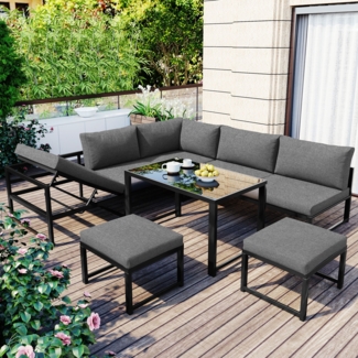 Merax Gartenlounge-Set (5-tlg), 7-Sitzer Gruppe+4-Winkel verstellbare Lehne grau