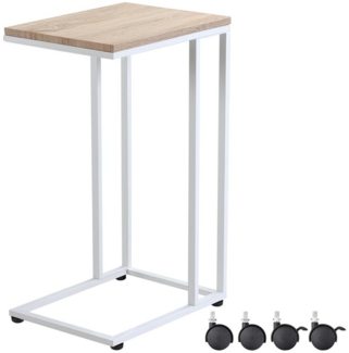 Casaria Beistelltisch mit Rollen, Holz / Metall Weiß, 70 x 50 x 35 cm