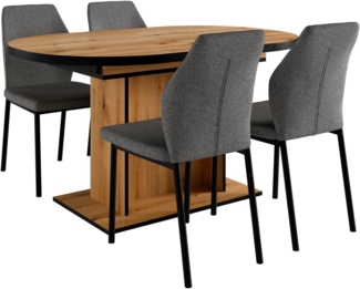 OTTO home Essgruppe Basel, Tischgruppe mit Ausziehtisch, (Set, 5-tlg), BESTSELLER, Sitzgruppe, Tisch, Stühle, ovale Tischplatte, Säulentisch