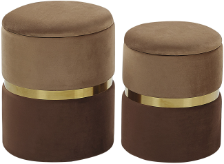 'Wichita' 2er-Set Pouf mit Stauraum, Samtstoff braun, 36 x 36 x 44 cm, 31 x 31 x 39 cm