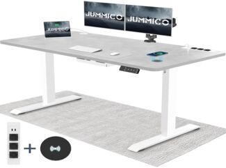 JUMMICO Höhenverstellbarer Schreibtisch mit Kabelloser Ladestation und Euro-Steckdose mit USB, Schreibtisch Höhenverstellbar Elektrisch Stehtisch, Standing Desk (Grau 180x80cm)