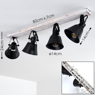 »Croce« verstellbare Deckenlampe aus Metall/Holz in Schwarz, 4-flammig, Lampenschirme dreh- u. schwenkbar, 4 x E27-Fassung, max. 60 Watt, Spot im Retro Design, LED geeignet