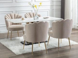 Vente-unique - Stuhl 6er-Set - Samt & goldfarbener Stahl - Beige - RUTY von Pascal MORABITO