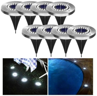 QUBEBU LED Solarleuchte Wasserdicht Led Solar Gartenleuchten, 20 LEDs Solarlampen für Außen, LED fest integriert, Solar Bodenleuchten für Außen Garten Rasen Auffahrt Gehweg Patio, Garten Solar Außenleuchte 20 LEDs wasserdicht Edelstahl + Kunststoff