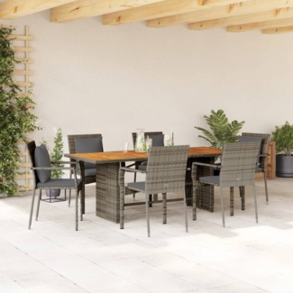 vidaXL 7-tlg. Garten-Essgruppe mit Kissen Grau Poly Rattan 3213500