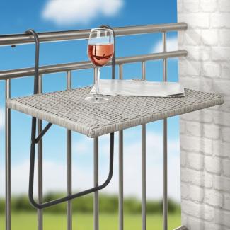 HI Balkon-Klapptisch mit Platte in Rattan-Optik 60x40 cm Grau 446201