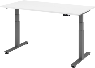 bümö elektrisch höhenverstellbarer Schreibtisch 160x80 cm in weiß, Gestell graphit - Schreibtisch höhenverstellbar elektrisch mit Memory-Steuerung, elektrischer Schreibtisch, Gaming Tisch, XDSM-16-W-G