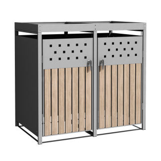 Mülltonnenbox Müllbox Mülltonnenverkleidung 2 Türen Box Pflanzdach RAL 9007