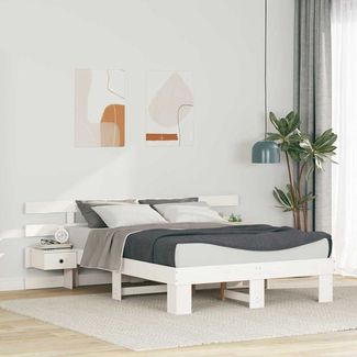 vidaXL Bettrahmen mit Kopfteil Weiß 135 x 190 cm Massives Kiefernholz 3385698