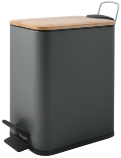 Spirella Kosmetikeimer 5 Liter Edelstahl mit Absenkautomatik und Inneneimer "Erik" Badezimmer Mülleimer Softclose Abfalleimer anthrazit Bambus