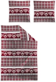 Irisette Wave Mako-Satin Bettwäsche 155x220 Karo Herzen Landhaus rot weiß 8761-60