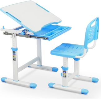 Höhenverstellbarer Kinderschreibtisch Stuhl Set neigbare Tischplatte - Blau