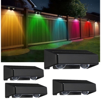 oyajia Außen-Wandleuchte 4 Stück Solarlampe für Außen, LED Solarleuchte Außen Wandlampe Up Down, LED fest integriert, Warmweiß, Kaltweiß, RGB, LED Solarleuchte für Veranda, Garten, Terrasse, Zaun, Pool, Balkon