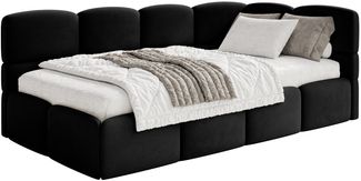 Selsey 'Cloudy' Einzelbett 120x200, Kopfteil rechts, Matratze & Bettkasten, Samt Schwarz
