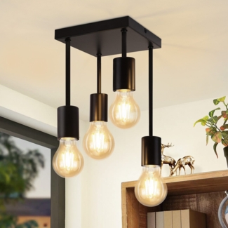 ZMH Deckenleuchte Schwarz Vintage Deckenlampe E27 4-flammig Retro Metall ohne Leuchtmittel