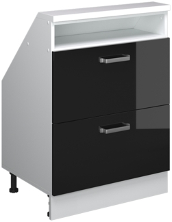 Küchenschrank für Dachschrägen R-Line Schwarz Hochglanz 60 cm mit 2 Schubladen Vicco