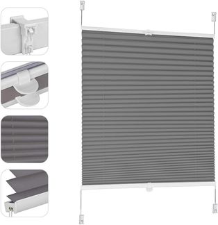 Sekey Plissee ohne Bohren Verdunkelung, Fenster Plissee Klemmfix Jalousie 80 cm breit, Verspannt Blickdicht Sonnenschutz Fensterollo, 80x200 cm, Dunkelgrau