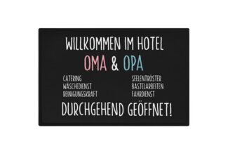 Trendation Fußmatte Willkommen Hotel Oma und Opa Fußmatte Geschenk Pension 24/7 Geöffnet F