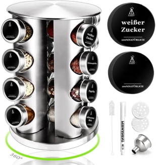 360° Rotation Gewürzregal Stehend mit 16 100ml-Gläsern & Etiketten