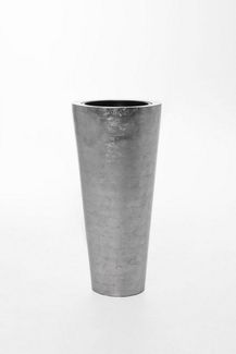 VIVANNO Pflanzkübel Fiberglas RONDO CLASSICO Rund, Silber Blattoptik Hochglanz 38x80 cm