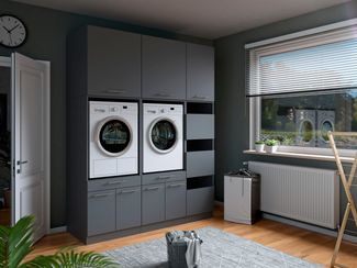 Laundreezy Mehrzweckschrank-Set Laundreezy, 6-tlg. Mehrzweckschrank-Set B/H/T 186/238/68 cm, (6-St), Breite 186 cm, Soft-Close-Funktion, höhenverstellbare Füße