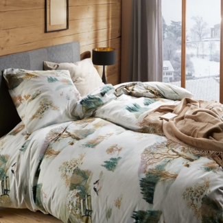 Fleuresse Aspen Biber Bettwäsche 135x200 Landschaft Bäume Rehe grün 434374-5