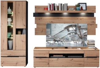 Wohnwand Melanie / Memphis, Holzwerkstoff, Holzfarben, 287 x 197 x 47 cm