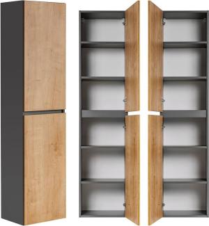 Badezimmer Hochschrank MODENA-56 in anthrazit mit Hamilton Eiche Nb, B/H/T: ca. 40/170/33 cm