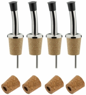 WESTMARK Flaschenausgießer 4 Stück + 4 Ersatzkorken, mit Kläppchen, mit Luftröhrchen, Naturkorken