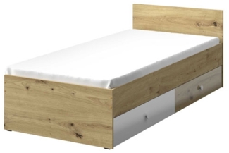 Bett "Nero" Einzelbett 90x200 cm artisan eiche weiß Hochglanz