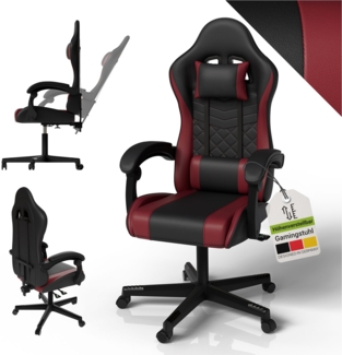Juskys Gamingstuhl HyperSeat, verstellbare Rückenlehne, höhenverstellbarer Drehstuhl, Kunstleder, ergonomisch, für Büro & Gaming Setup – Schwarz/bordeaux
