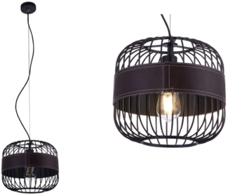 Hängeleuchte, Metall, Schwarz, Lederring, H 120 cm