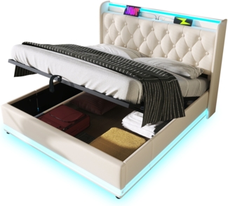 ComfortXL Polsterbett-BB628, Massivholz, Wei?, 220x154x104cm